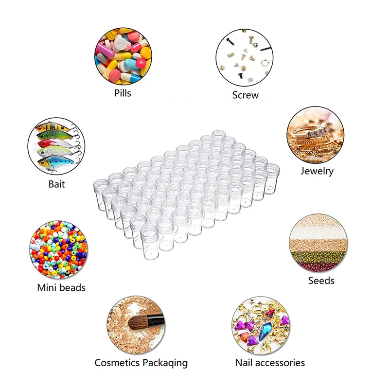 HOMFUN Kunststoff Klare Runde Lagerung Flaschen Mini Transparente Gläser 5D Diamant Malerei Zubehör Container Perlen Organizer Werkzeuge 3