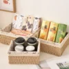 3-teiliges Aufbewahrungskorb-Set aus Rattan im Retro-Landhausstil – Stofffutter – stapelbarer Aufbewahrungskorb 3