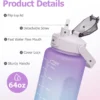 2L Wasserflasche mit Strohhalm, große Kapazität, Sportwasserflasche, Reise, Fitness, Sport, tragbare Trinkflaschen mit Zeitmarkierung 3