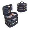 3-lagiger gesteppter Make-up-Taschen-Organizer mit großem Fassungsvermögen und Griffen – geeignet für Reisen und Zuhause