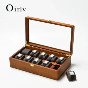Oirlv Uhrenbox mit 10 Fächern, Holz-Schmuckschatulle, Uhren-Organizer, für Herren und Damen, Aufbewahrungsbox für mechanische Uhren, Armbanduhr-Display-Box