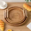 1 x gewebter Rattan-Aufbewahrungskorb mit Riemengriff, rundes Tablett für Brot, Snacks, Obst, Picknick – Heimorganisationskorb 3