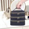 3-lagiger gesteppter Make-up-Taschen-Organizer mit großem Fassungsvermögen und Griffen – geeignet für Reisen und Zuhause 3