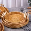 1 x gewebter Rattan-Aufbewahrungskorb mit Riemengriff, rundes Tablett für Brot, Snacks, Obst, Picknick – Heimorganisationskorb 1