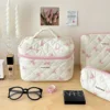 Niedliche Schleife-Kulturtasche mit Reißverschluss, Make-up-Organizer, Aufbewahrungstasche, gesteppt, Kosmetik-Organizer aus Baumwolle für Frauen und Mädchen 5