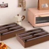 1 Stück Küchenwickelspender mit Folie und Frischhaltefolien-Schneidebox, Bambus-Frischbeutel-Schneidhalter, Müllbeutel und Plastiktüte aus Holz St 4