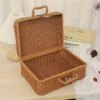 Vintage-Aufbewahrungskorb aus Rattan, gewebt, mit Griff, rechteckiger, stapelbarer Organizer für Picknicks, Heimdekoration, Wohnzimmer, Regalkörbe 5