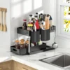 2-stufiger Organizer unter der Spüle, Schiebeschrank, Korb, Organizer, Aufbewahrungsregal mit Haken, hängende Tasse, Badezimmer, Küche, Organizer 4