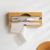 1 Stück Küchenwickelspender mit Folie und Frischhaltefolien-Schneidebox, Bambus-Frischbeutel-Schneidhalter, Müllbeutel und Plastiktüte aus Holz St