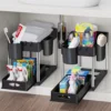 2-stufiger Organizer unter der Spüle, Schiebeschrank, Korb, Organizer, Aufbewahrungsregal mit Haken, hängende Tasse, Badezimmer, Küche, Organizer 5