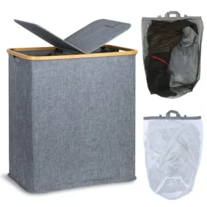 1 Stück 150 l Wäschekorb mit Deckel, 2 Fächer, großer Wäschesammler, Aufbewahrungsflaschen-Sammelbehälter, doppelte Wäschekorb S