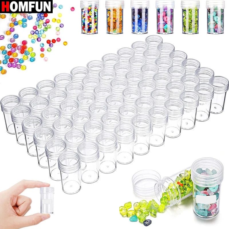 HOMFUN Kunststoff Klare Runde Lagerung Flaschen Mini Transparente Gläser 5D Diamant Malerei Zubehör Container Perlen Organizer Werkzeuge