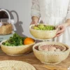 Rustikaler handgewebter Bambuskorb, runde, faltbare Aufbewahrung für Küche, Zuhause, Obst, Gemüse, Snack, schmutzige Kleidung, Organizer 5
