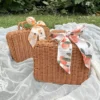 Vintage-Aufbewahrungskorb aus Rattan, gewebt, mit Griff, rechteckiger, stapelbarer Organizer für Picknicks, Heimdekoration, Wohnzimmer, Regalkörbe 3