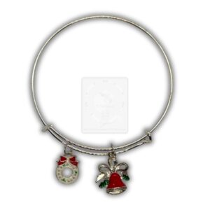 Silbernes Weihnachtsarmband mit Kranz & Glocke