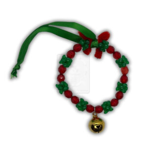 Weihnachtsanhänger Perlenrot‑Grün mit goldfarbenem Glöckchen