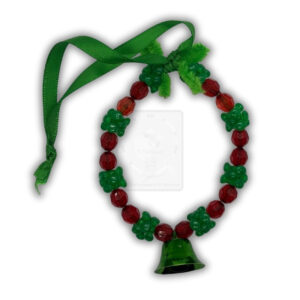 Weihnachtsanhänger Perlenrot‑Grün mit grünem Glöckchen