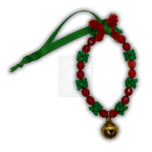 Weihnachtsanhänger Perlenrot‑Grün mit goldfarbenem Glöckchen II