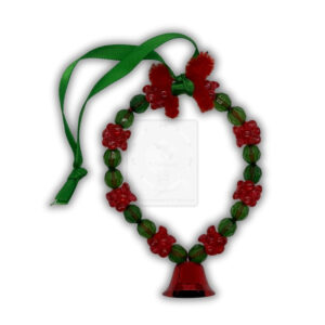 Weihnachtsanhänger Grüner Perlenmix mit rotem Glöckchen