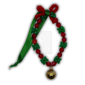 Weihnachtsanhänger Perlenrot-Grün mit goldfarbenem Glöckchen & Schleife