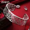 ZDADAN 925 Sterling Silber Aushöhlen Textur Offene Manschette Armband & Armreifen Für Frauen Männer Party Schmuck Hochzeit Geschenke 3