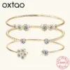 OXTAO vergoldeter 18 Karat weißer Moissanit-Armreif, Damenschmuck, 925er Silber, klassischer Armreif, Lünetten-Set, Armband, Jahrestagsgeschenke 1