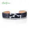 SANTUZZA 925 Sterling Silber Armband Armreif für Frauen Einstellbar Rot/Schwarz/Blau/Braun Leder Taurus Konstellation Feine schmuck 1