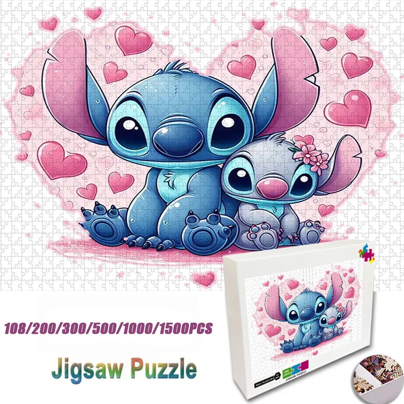 Disney Lilo & Stitch Puzzle, begleitende Kinder im Alter von 14 Jahren, mit intellektuellem Aufdruck, handgefertigtes Puzzle, 108/200/300/500/1000/1500 Teile 1