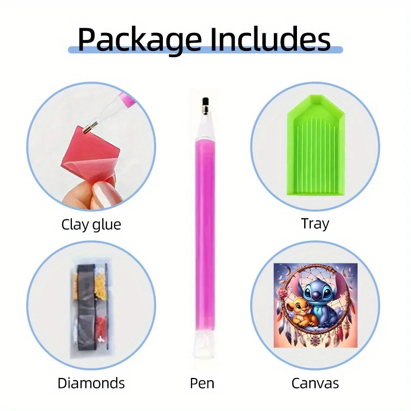 1 Stück großer Stich und Simba auf Traumfänger-Leinwand – 5D-Diamant-Malerei-Set zum Selbermachen, runde Diamanten, lebendige Farben, ideal für Ho 5