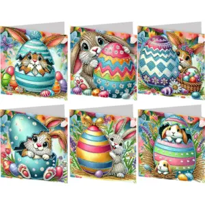 6 Stück Ostern Katzen DIY Diamant Malerei Karte Strass Malerei Karte Kit Diamant Malerei Grußkarte für Urlaub Party Gefälligkeiten