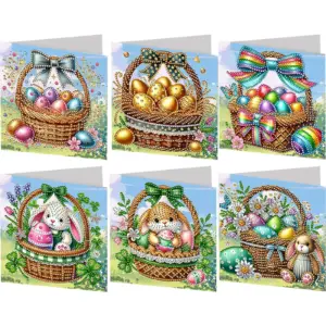 6 Stück Ostern Katzen DIY Diamant Malerei Karte Strass Malerei Karte Kit Diamant Malerei Grußkarte für Urlaub Party Gefälligkeiten