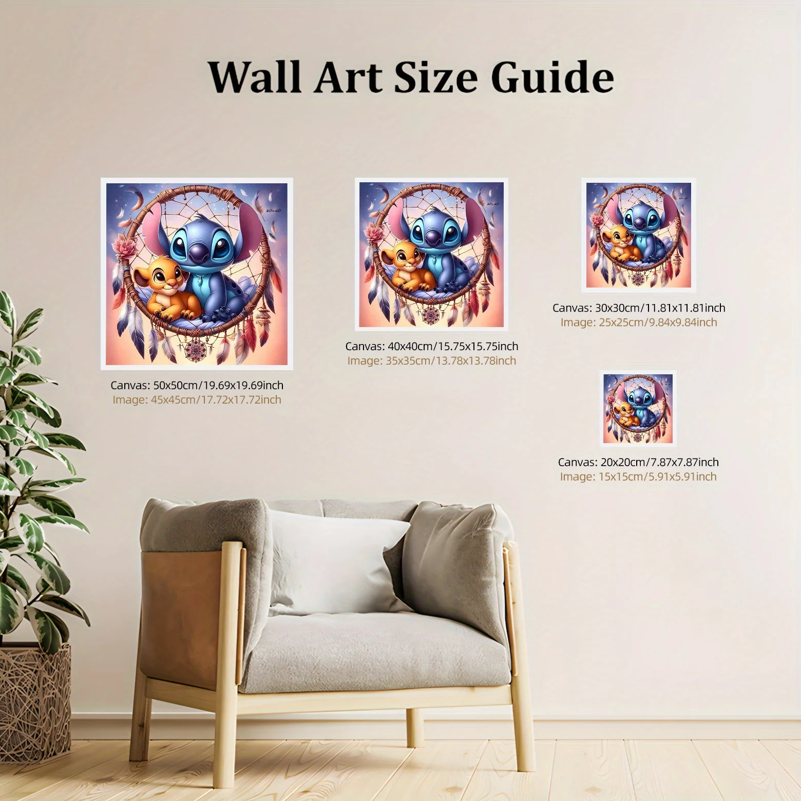 1 Stück großer Stich und Simba auf Traumfänger-Leinwand – 5D-Diamant-Malerei-Set zum Selbermachen, runde Diamanten, lebendige Farben, ideal für Ho 4