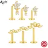 Aide 3 Stück Ohrnadel 5/6/8 mm Flachkopf Knorpel Piercing Ohrstecker Damen 925 Sterling Silber Blume Zirkon Gold Ohrstecker