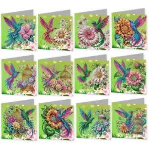 12er Packungen Grußkarten-Set zum Selbermachen, Diamant-Kunst-Malerei, Grußkarten für Weihnachten, Geburtstag, Ostern, Feiertage