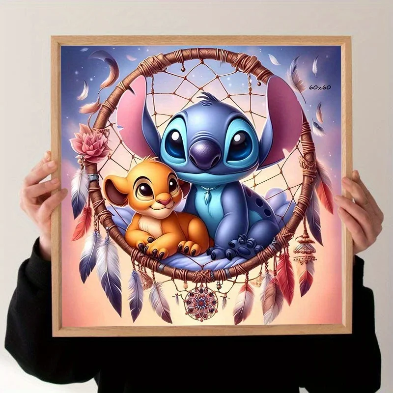 1 Stück großer Stich und Simba auf Traumfänger-Leinwand – 5D-Diamant-Malerei-Set zum Selbermachen, runde Diamanten, lebendige Farben, ideal für Ho 3
