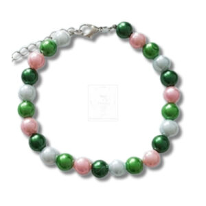 Zartes Perlenarmband in Grün, Weiß und Rosa
