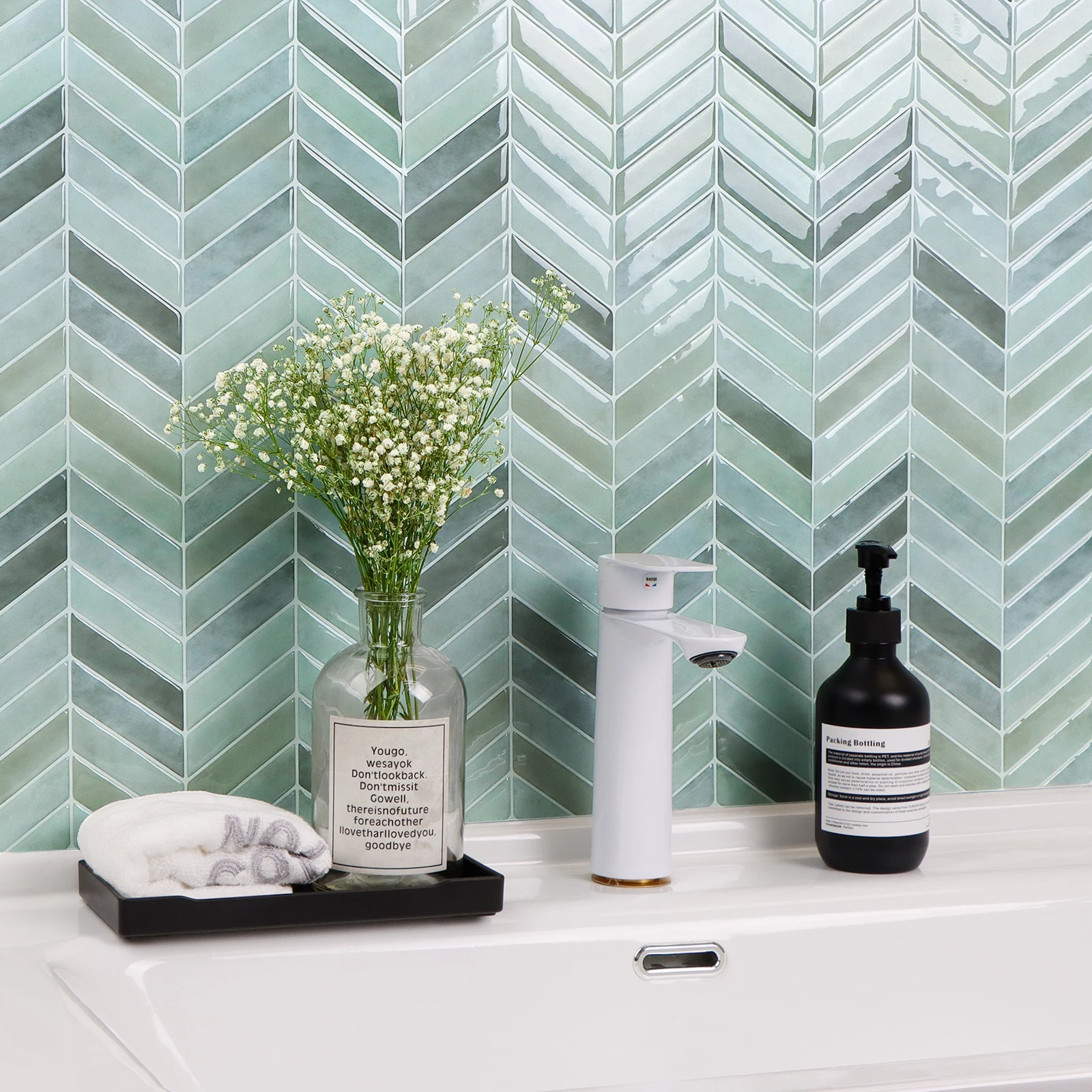 5 Blatt wasserfeste Wandfliesen zum Abziehen und Aufkleben, 25,4 x 25,4 cm, für Küche und Badezimmer 5