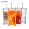 600 ml Streifen-Glas-Kaffeetasse mit Deckel und ohne Deckel, Strohhalm, transparente Trinkgläser für Saft, Eiskaffeetassen, Trinkgeschirr