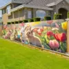 VIKAMA Oster-Tulpen-Wandteppich mit Niedlichem Hase, Blumenfeld und Ostereiern, Banner für Wohnzimmer, Sofa-Hintergrund, Raumdekoration 2