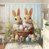 Oster-Duschvorhang, fröhliche Ostern, süßer Hase, Badezimmer-Dekor-Set mit buntem Blumenmuster, Badezimmer-Dekor-Set aus Stoff mit Stoff