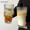 600 ml Streifen-Glas-Kaffeetasse mit Deckel und ohne Deckel, Strohhalm, transparente Trinkgläser für Saft, Eiskaffeetassen, Trinkgeschirr 4