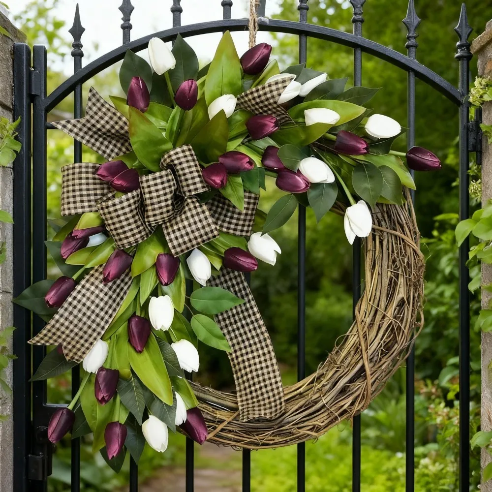 Frühlings-Tulpenkranz, Türhängedekoration, Heimdekoration-Anhänger, Festliche Partydekoration, Künstliche Blume 6