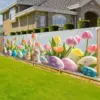 VIKAMA Oster-Tulpen-Wandteppich, niedlicher Hase, für den Außenbereich, Zaun, Garten, Festival-Dekoration, Hintergrund, Wanddekoration, Raumdekoration 3