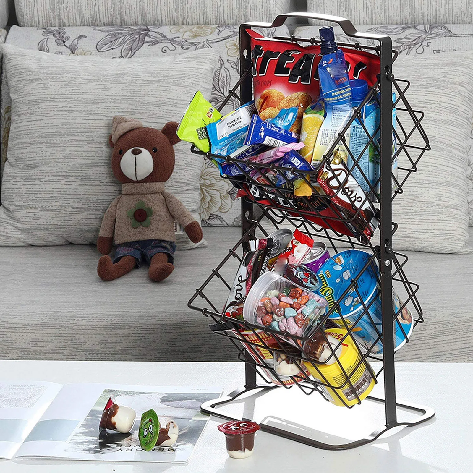 Zweischichtiger Obstständer aus Eisen, Aufbewahrungskorb für den Haushalt zum Halten von Süßigkeiten/Keks/Obst/Büchern 3