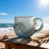 Seeglas-Wellenbecher, mundgeblasene Ozeanwellen-Glasbecher, einzigartige strukturierte Strand-Themenbecher für Tee, Wein, handgefertigt, Meerinspektion 4