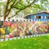 VIKAMA Oster-Tulpen-Wandteppich mit Niedlichem Hase, Blumenfeld und Ostereiern, Banner für Wohnzimmer, Sofa-Hintergrund, Raumdekoration 4
