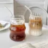 4/6pcs ins Glas Tasse hitze beständige Becher Trink geschirr transparente Tee Saft Milch Kaffee Tasse Streifen Bierkrug Party Geschenk 5