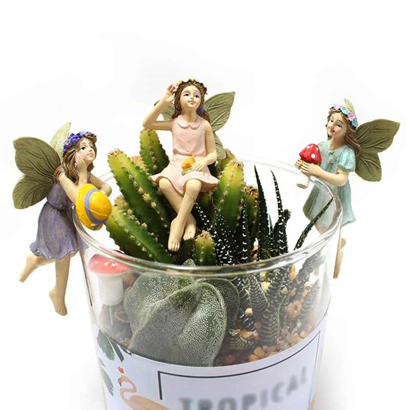1 Set verzauberte Feengartenornamente, skurrile Blumenfeenstatuen aus Kunstharz für Topfpflanzen und Heimdekoration 5