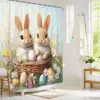 Oster-Duschvorhang, fröhliche Ostern, süßer Hase, Badezimmer-Dekor-Set mit buntem Blumenmuster, Badezimmer-Dekor-Set aus Stoff mit Stoff 2
