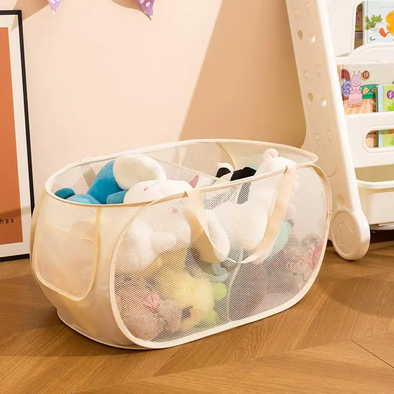 Multifunktionaler Aufbewahrungskorb für Kinderspielzeug, große Kapazität, Wäschekorb, atmungsaktiver Aufbewahrungskorb für Kinderpuppen, Netztasche 6